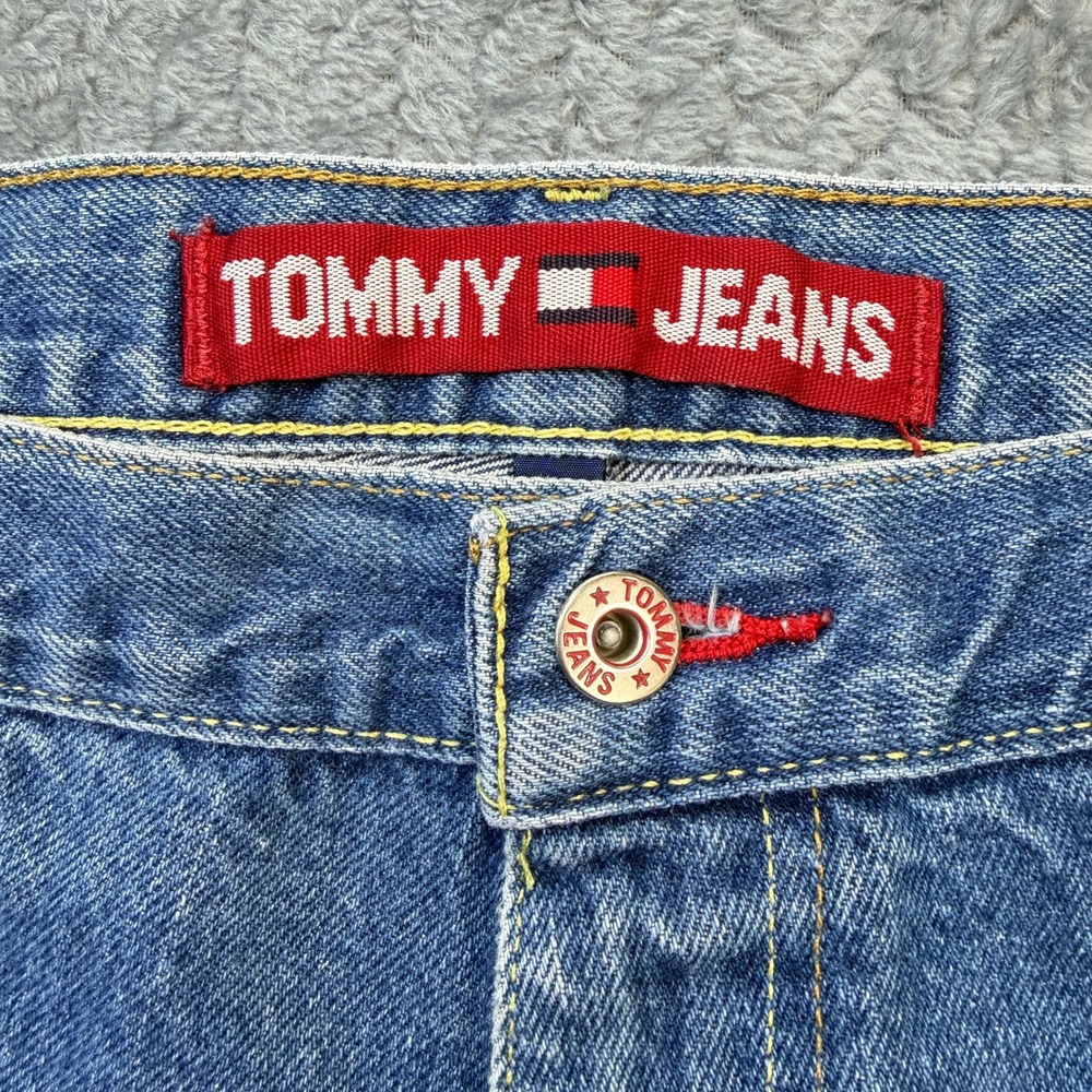 Tommy‎ Jeans Straight Leg Denim Mens 34x30 Blue Frayed Hem 90s Vintage - Picture 3 of 15